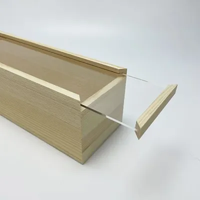 Custom Single Bottle Frame Style Acrylic Sliding Lid Wooden Wine Box - 2