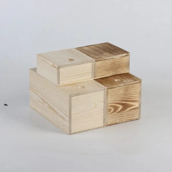 Sliding Lid Wooden Storage Boxes — Unfinished and charred finish - Image 2