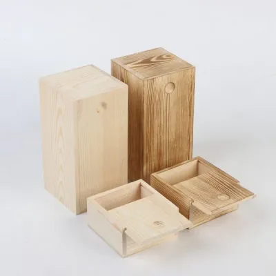 Sliding Lid Wooden Storage Boxes — Unfinished and charred finish - 3