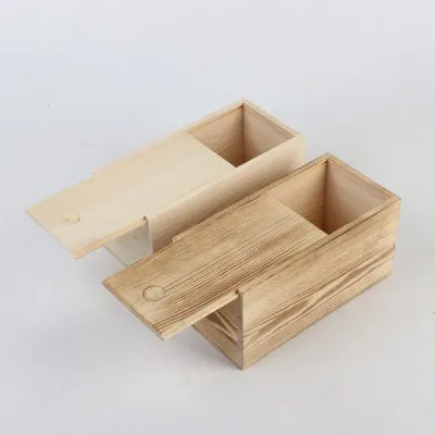 Sliding Lid Wooden Storage Boxes — Unfinished and charred finish - 4