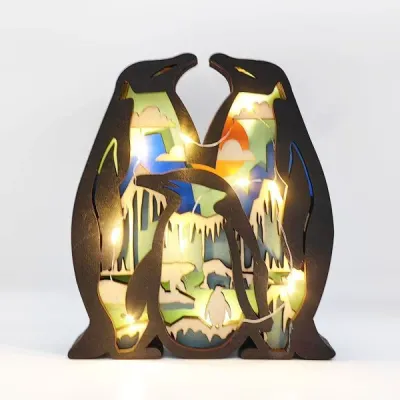 Wooden Carved Animal Craft – Ocean Fish and Penguin Home Desk Decoration - 2