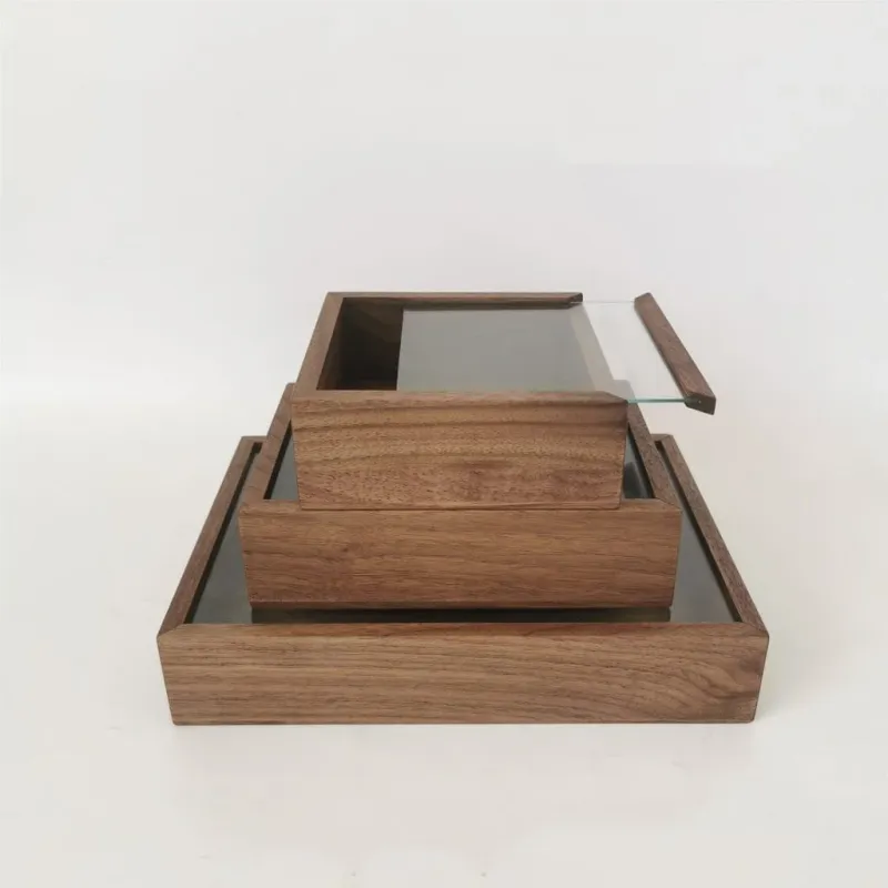 Walnut Wooden Boxes with Glass Lid and Antique Latch - Image 5