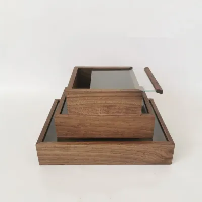 Walnut Wooden Boxes with Glass Lid and Antique Latch - 5