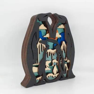 Wooden Carved Animal Craft – Ocean Fish and Penguin Home Desk Decoration - 3