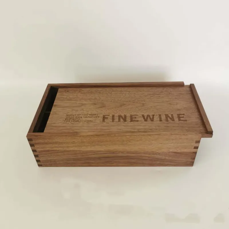 Walnut Wood Wine Box with Mortise and Tenon Structure - Image 1