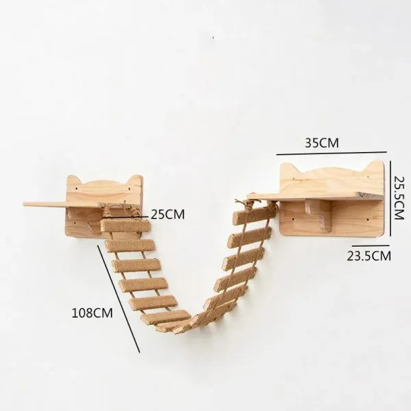 Wall-Mounted Wooden Cat Playground Set - Image 2