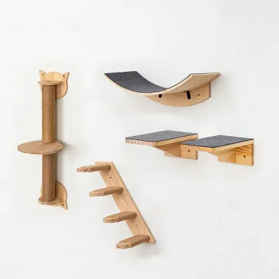 Cat Wall Shelves Set with Curved Hammock & Sisal Scratch Post