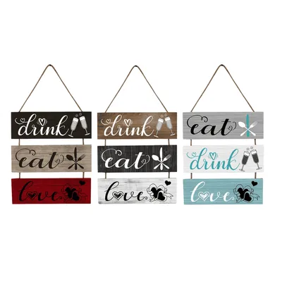 Wooden Hanging Sign Set – Drink, Eat, Love Wall Decor - 1