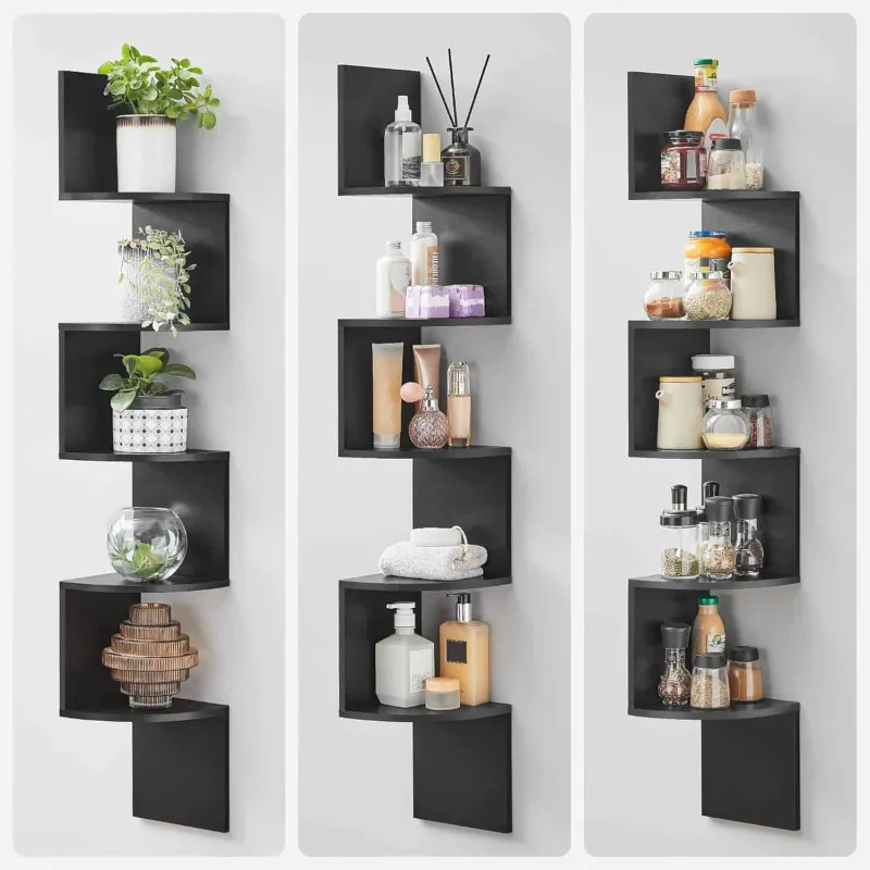Zig-Zag Wall-Mounted Corner Bookshelf - Image 1