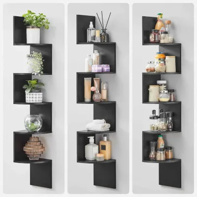 Zig-Zag Wall-Mounted Corner Bookshelf - 1