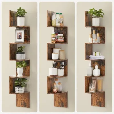 Zig-Zag Wall-Mounted Corner Bookshelf - 4