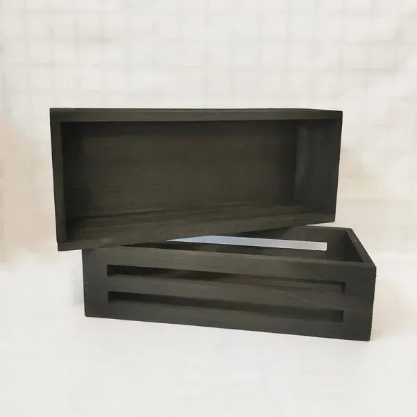 Rectangular Black Wooden Crate with Cut-Out Slats - Image 3