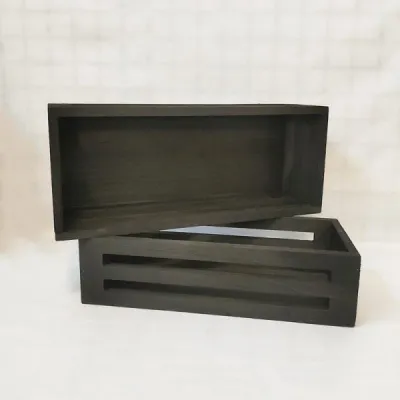 Rectangular Black Wooden Crate with Cut-Out Slats - 3