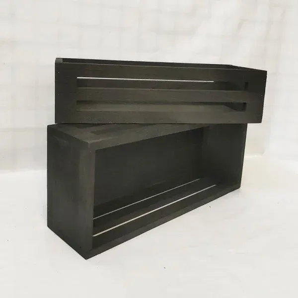 Rectangular Black Wooden Crate with Cut-Out Slats - Image 4