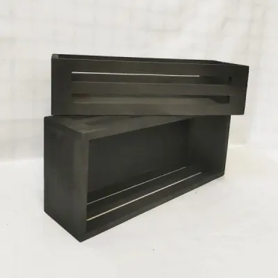 Rectangular Black Wooden Crate with Cut-Out Slats - 4