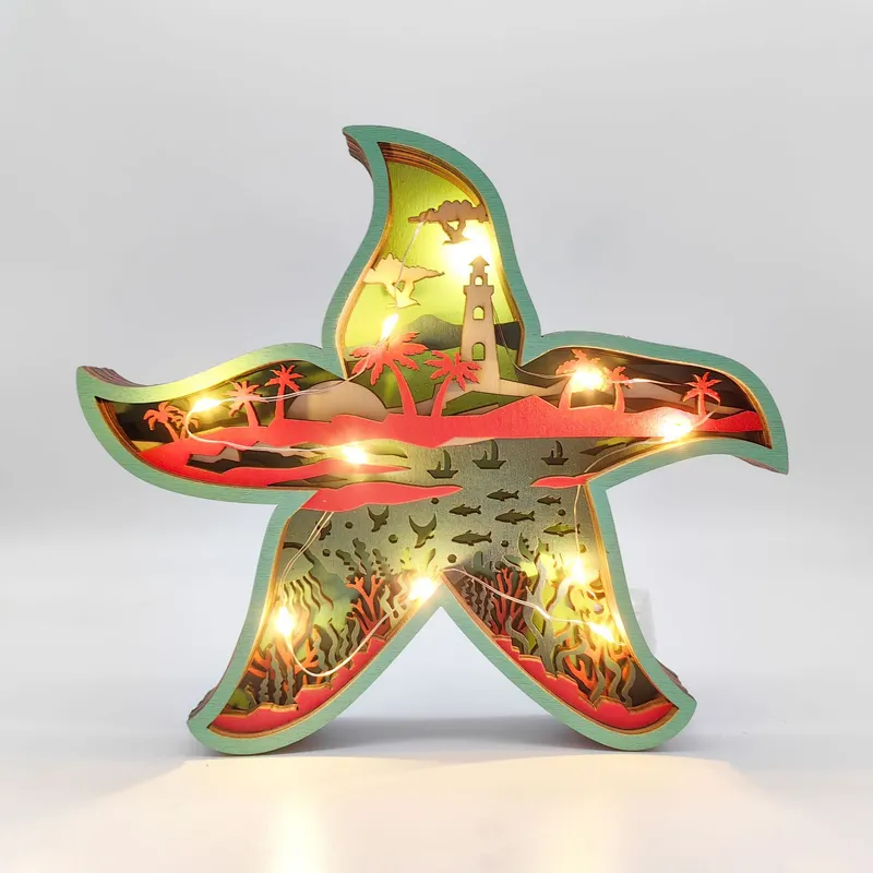 Wooden Carved Starfish Craft – Layered Ocean Scene Home Desk Decoration - Image 2
