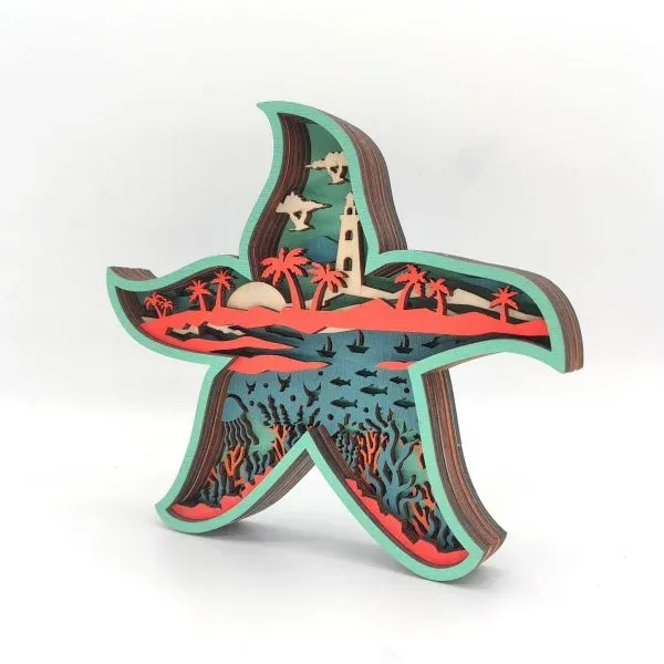 Wooden Carved Starfish Craft – Layered Ocean Scene Home Desk Decoration - Image 4