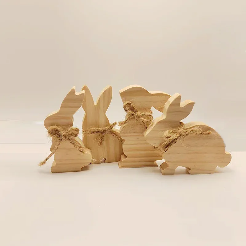 Wooden Bunny Figurines – Rustic Easter Decor Set - Image 1