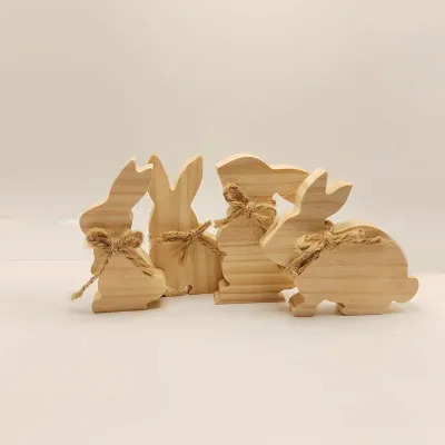 Wooden Bunny Figurines – Rustic Easter Decor Set - 1