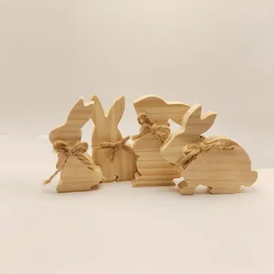 Wooden Bunny Figurines – Rustic Easter Decor Set - 2