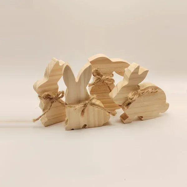Wooden Bunny Figurines – Rustic Easter Decor Set - Image 4