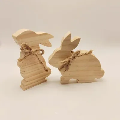 Wooden Bunny Figurines – Rustic Easter Decor Set - 5