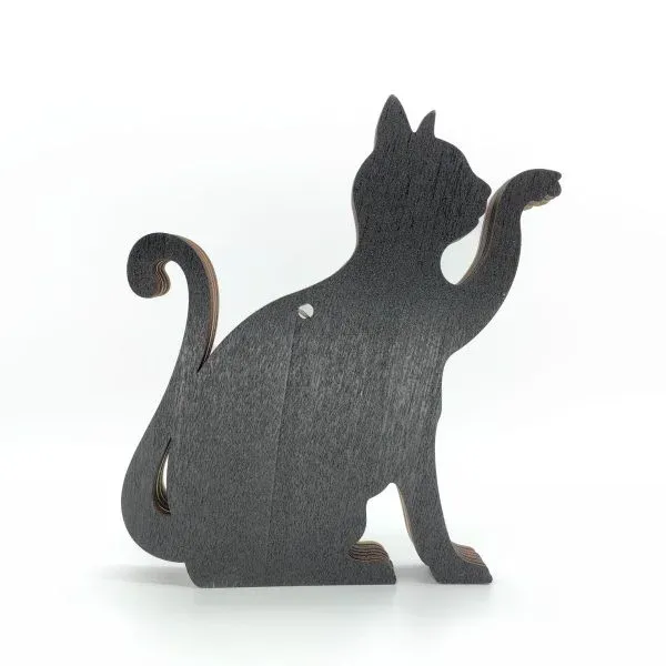 Wooden Cat Figurine with Layered Scenic Design – Handcrafted Decorative Art - Image 6