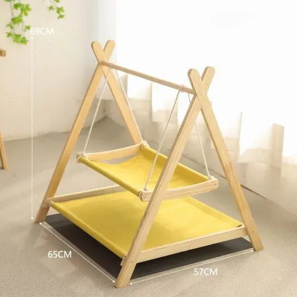 Wooden Cat Swing Bed – A-Frame Elevated Cradle & Hammock for Cats - Image 2