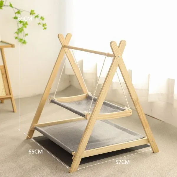 Wooden Cat Swing Bed – A-Frame Elevated Cradle & Hammock for Cats - Image 5