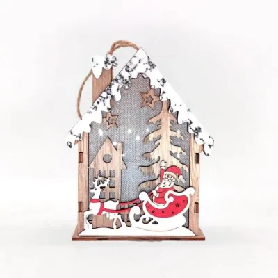 Wooden Christmas House Ornament – Santa Sleigh Scene with Snow Accents - 2
