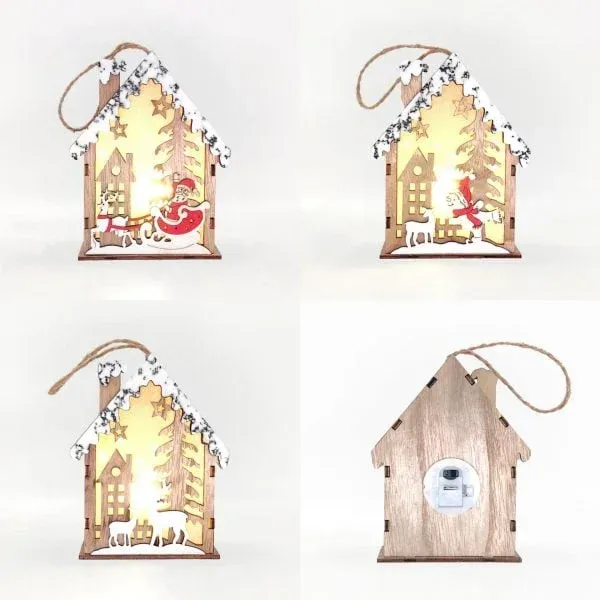 Wooden Christmas House Ornament – Santa Sleigh Scene with Snow Accents - Image 5