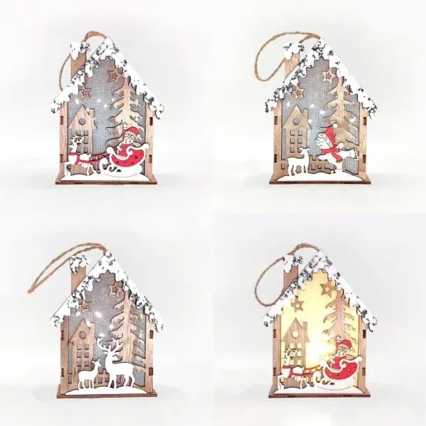 Wooden Christmas House Ornament – Santa Sleigh Scene with Snow Accents - Image 6