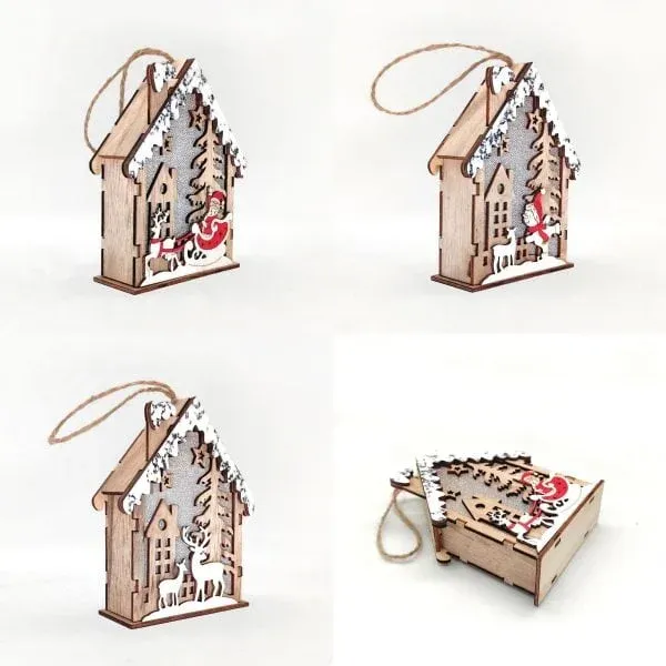 Wooden Christmas House Ornament – Santa Sleigh Scene with Snow Accents - Image 7