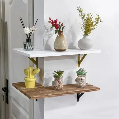 Wall-Mounted Wooden Corner Shelf - 1