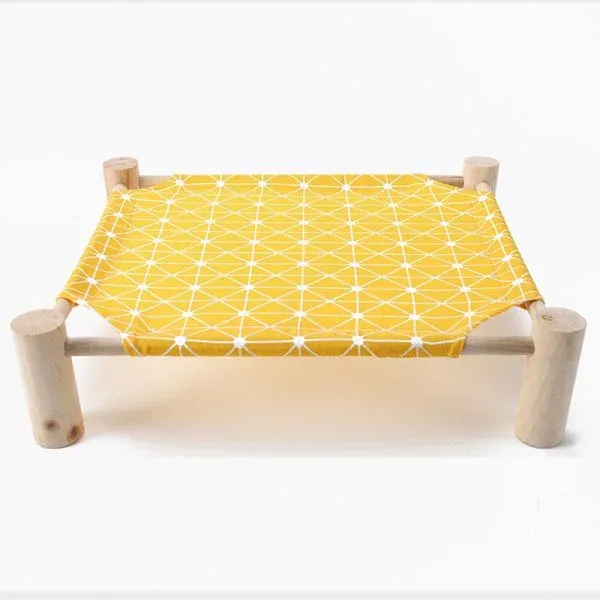 Wooden Elevated Cat Bed with Printed Fabric - Image 2