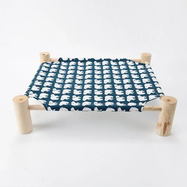Wooden Elevated Cat Bed with Printed Fabric - Image 4