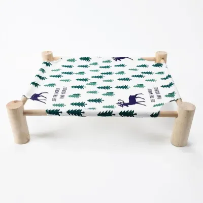 Wooden Elevated Cat Bed with Printed Fabric - 5