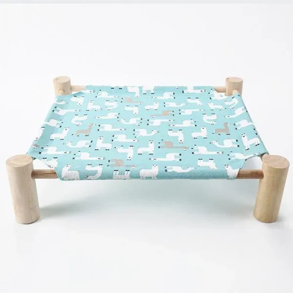 Wooden Elevated Cat Bed with Printed Fabric - Image 6