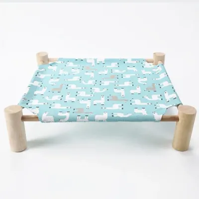 Wooden Elevated Cat Bed with Printed Fabric - 6