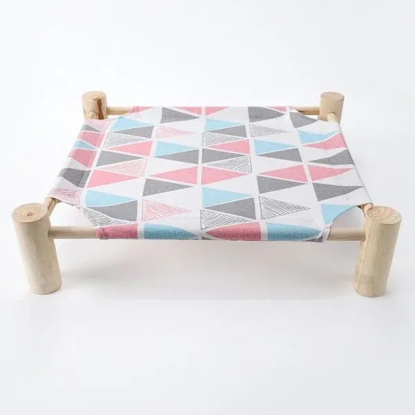 Wooden Elevated Cat Bed with Printed Fabric - Image 7