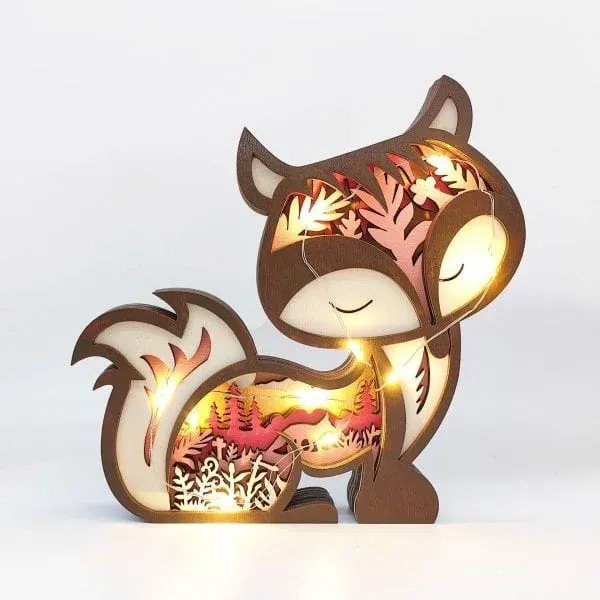 Wooden Fox Figurine – Layered Forest Scene Animal Art Decoration - Image 3