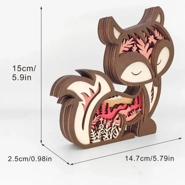 Wooden Fox Figurine – Layered Forest Scene Animal Art Decoration - Image 7