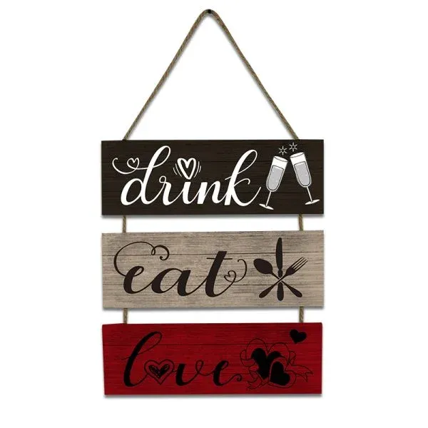 Wooden Hanging Sign Set – Drink, Eat, Love Wall Decor - Image 2