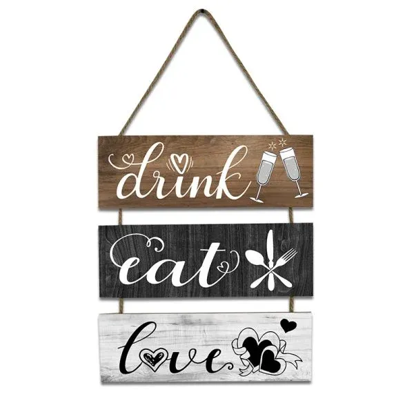 Wooden Hanging Sign Set – Drink, Eat, Love Wall Decor - Image 3