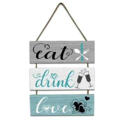Wooden Hanging Sign Set – Drink, Eat, Love Wall Decor - 4