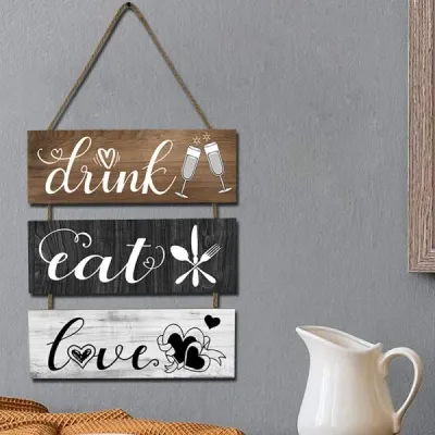 Wooden Hanging Sign Set – Drink, Eat, Love Wall Decor - 5