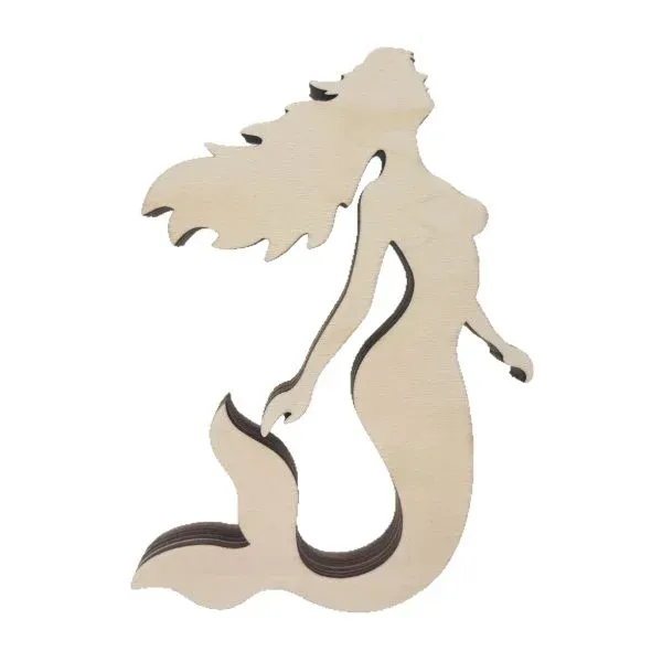 Wooden Mermaid Figurine – Layered Ocean-Themed Decorative Sculpture - Image 8