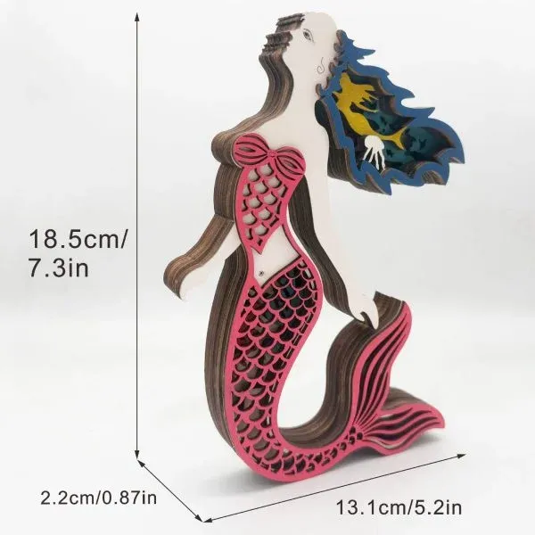 Wooden Mermaid Figurine – Layered Ocean-Themed Decorative Sculpture - Image 9