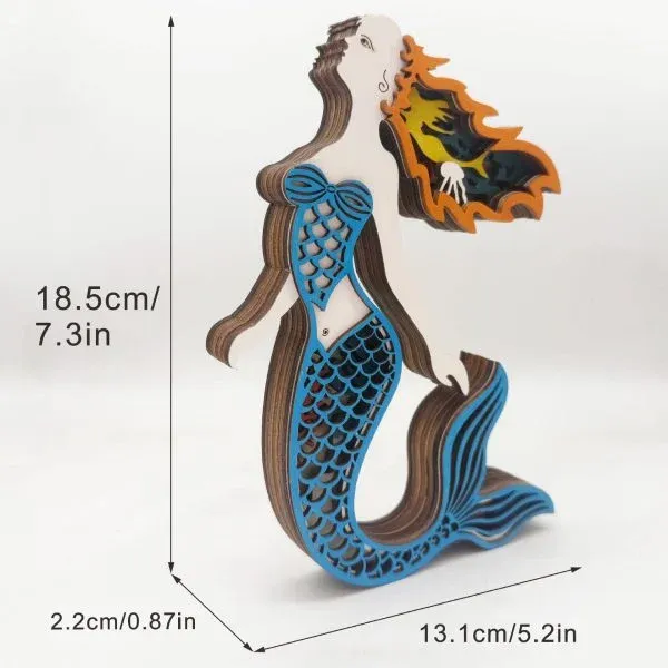 Wooden Mermaid Figurine – Layered Ocean-Themed Decorative Sculpture - Image 10