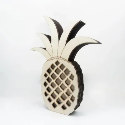 Wooden Pineapple Coin Bank – Tropical Fruit-Shaped Money Box with Transparent Panel - 4